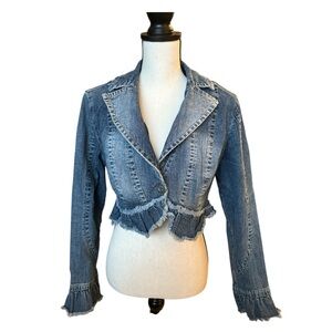 Mixit Y2K Fairy Grunge Cropped Denim Jacket with Ruffle Hem